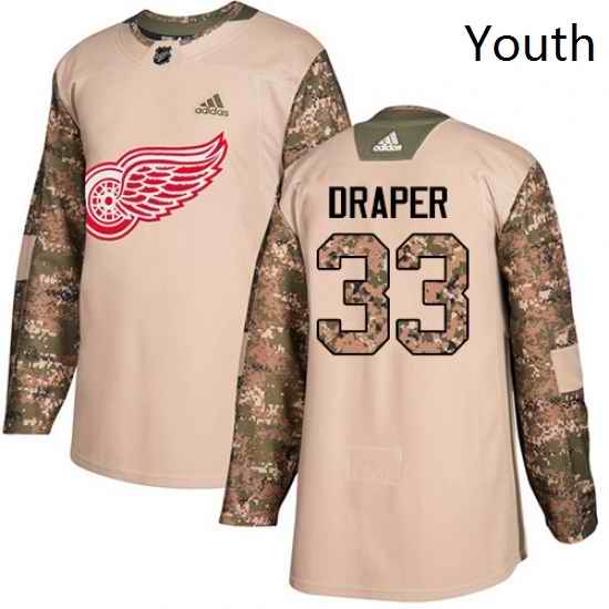 Youth Adidas Detroit Red Wings 33 Kris Draper Authentic Camo Veterans Day Practice NHL Jersey